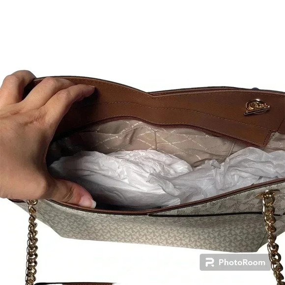 🔥 Michael‎ Kors Women Jet Set Travel Cross Chain Shoulder Tote Bag in Vanilla - Picture 6 of 11